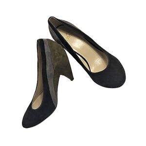 Joan & David Black Suede Sculptural Block Heel Pumps Tri-Color Size 6.5